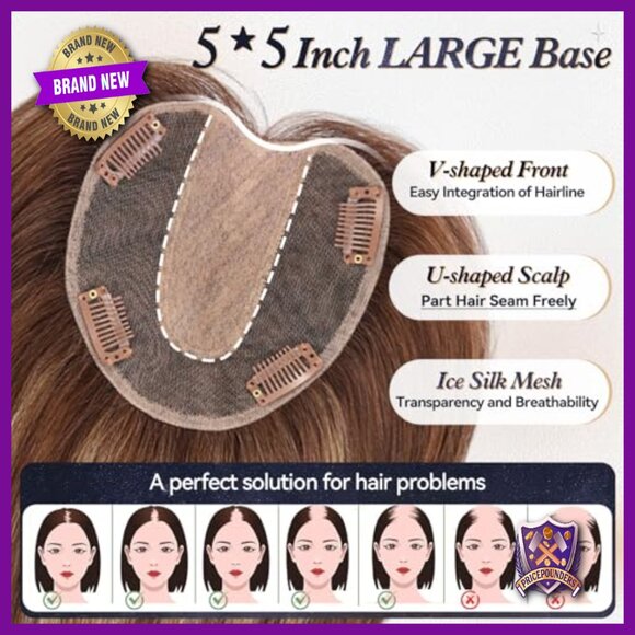 5x5 Silk Base Human Hair Topper 60g for Thinning Hair Volume Boost main image 4